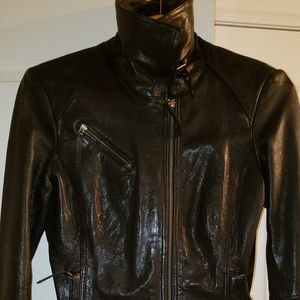 Black Danier leather moto jacket-Womens'